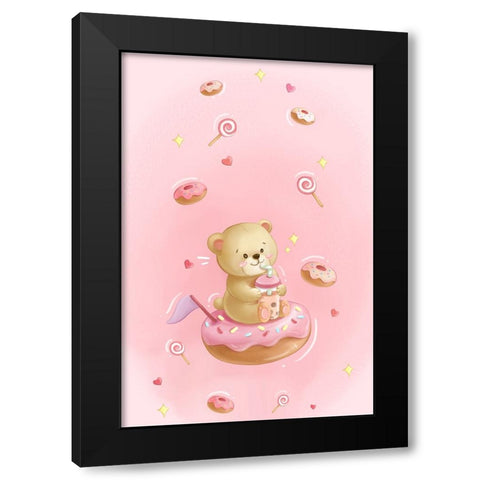 Teddy Bear and Donut cake Black Modern Wood Framed Art Print by Thai, Xuan