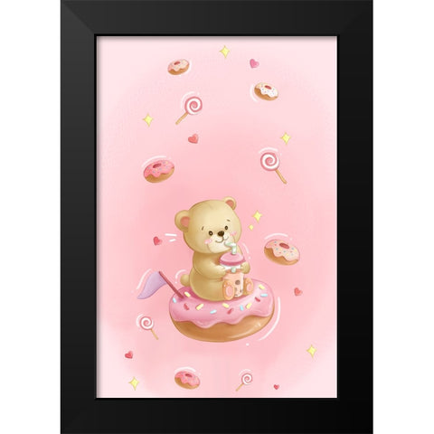 Teddy Bear and Donut cake Black Modern Wood Framed Art Print by Thai, Xuan