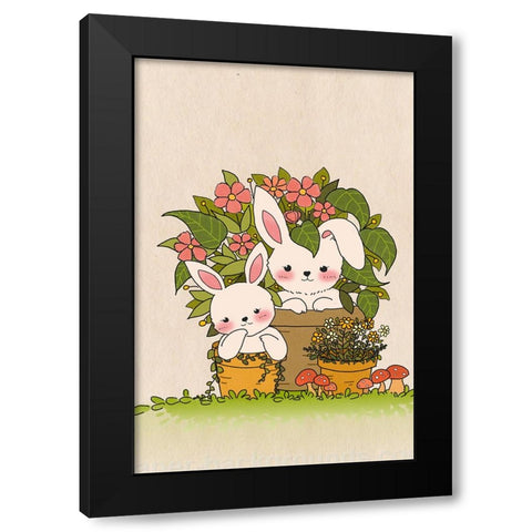 Couple Bunny Black Modern Wood Framed Art Print by Thai, Xuan