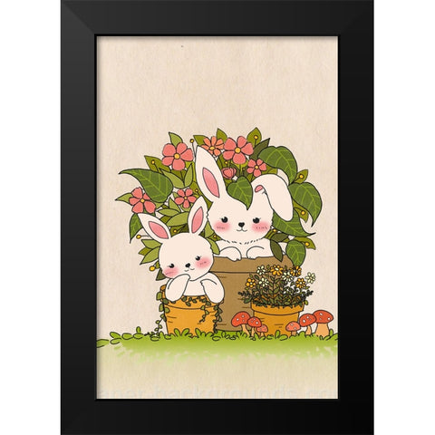 Couple Bunny Black Modern Wood Framed Art Print by Thai, Xuan