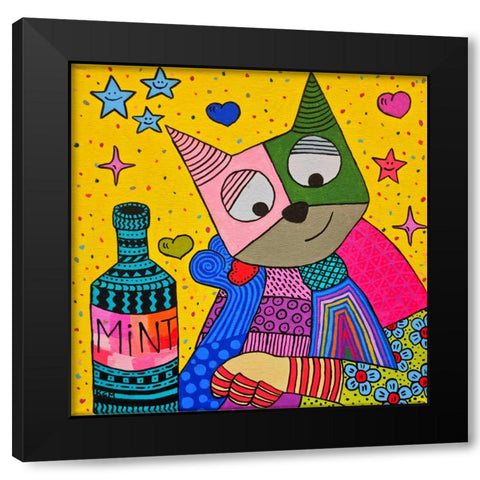 Cat and bottle of mint Black Modern Wood Framed Art Print with Double Matting by Khamitova, Gulnara