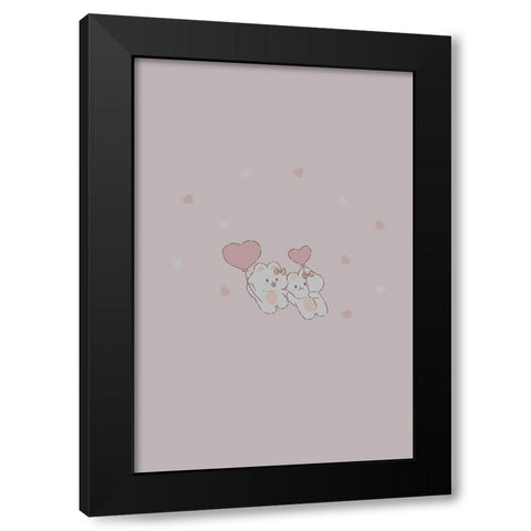 Kawaii Bunny Black Modern Wood Framed Art Print by Thai, Xuan