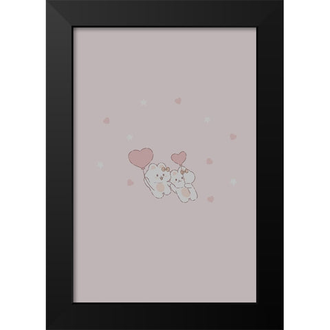 Kawaii Bunny Black Modern Wood Framed Art Print by Thai, Xuan