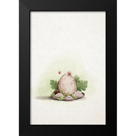 Kawaii Dinosaur Black Modern Wood Framed Art Print by Thai, Xuan