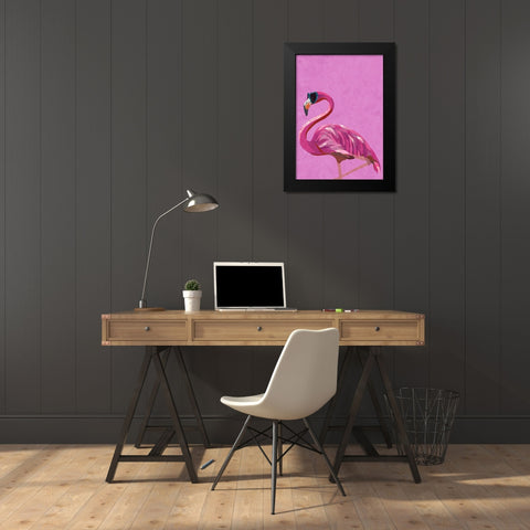 Magenta Metallic Flamingo Black Modern Wood Framed Art Print by Manovski, Sarah