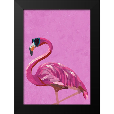 Magenta Metallic Flamingo Black Modern Wood Framed Art Print by Manovski, Sarah