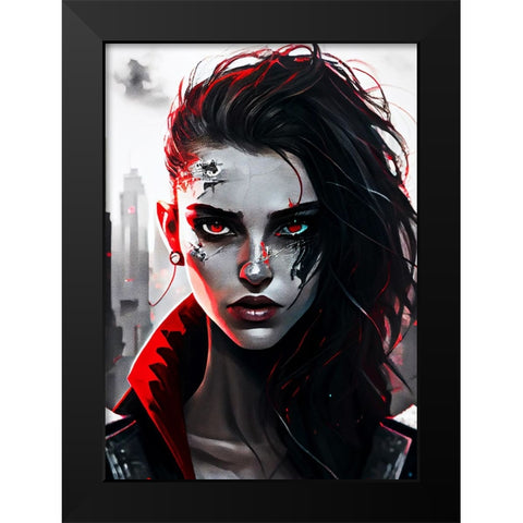 Girls Face Black Modern Wood Framed Art Print by Asdar, Muh