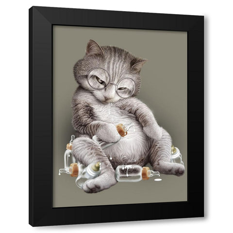 Greedy Cat Black Modern Wood Framed Art Print by Lawless, Adam