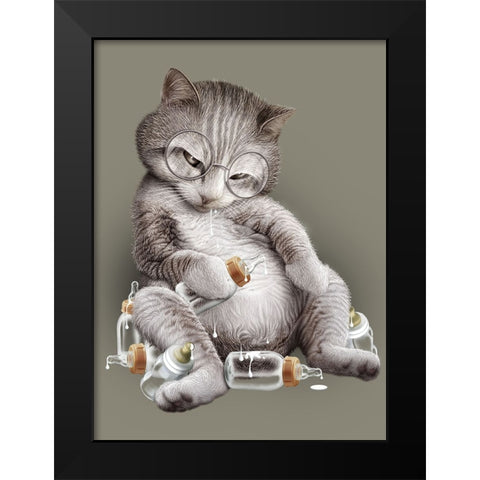 Greedy Cat Black Modern Wood Framed Art Print by Lawless, Adam