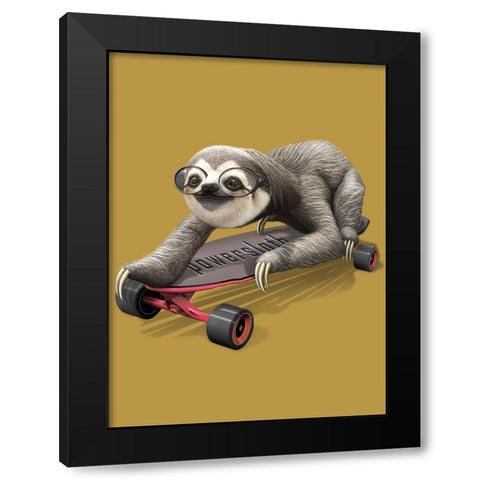 Sloth on Skateboard Black Modern Wood Framed Art Print by Lawless, Adam
