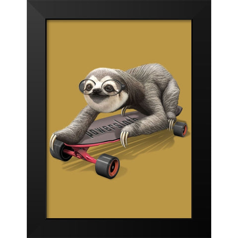 Sloth on Skateboard Black Modern Wood Framed Art Print by Lawless, Adam