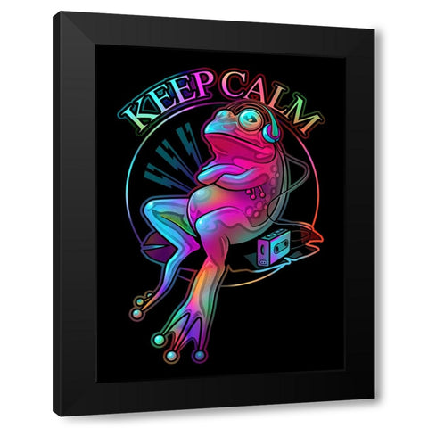 Frog Loves Music Black Modern Wood Framed Art Print with Double Matting by Lawless, Adam