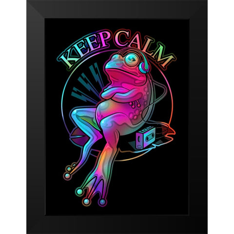 Frog Loves Music Black Modern Wood Framed Art Print by Lawless, Adam