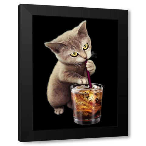 Cat and Soft Drink Black Modern Wood Framed Art Print by Lawless, Adam
