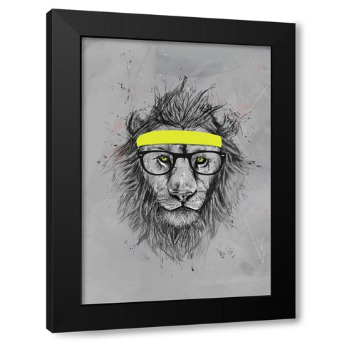 Hipster lion Black Modern Wood Framed Art Print by Solti, Balazs