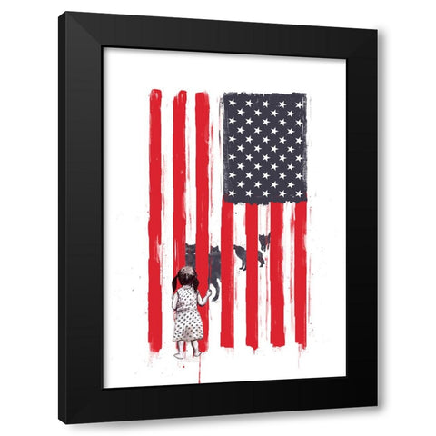 Little girl and wolves Black Modern Wood Framed Art Print with Double Matting by Solti, Balazs