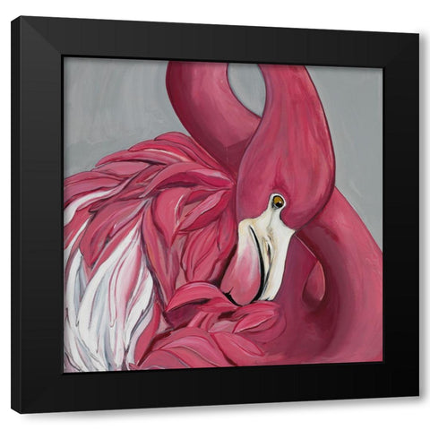 Flamingo Black Modern Wood Framed Art Print with Double Matting by Florea, Simona