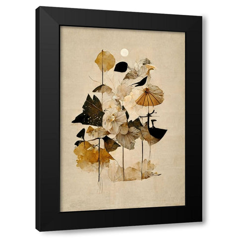 Flowers And Sun Black Modern Wood Framed Art Print with Double Matting by Treechild
