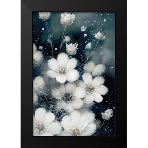 Frozen Flowers Black Modern Wood Framed Art Print by Treechild
