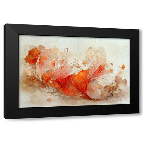 Persian Red Flowers Black Modern Wood Framed Art Print by Treechild