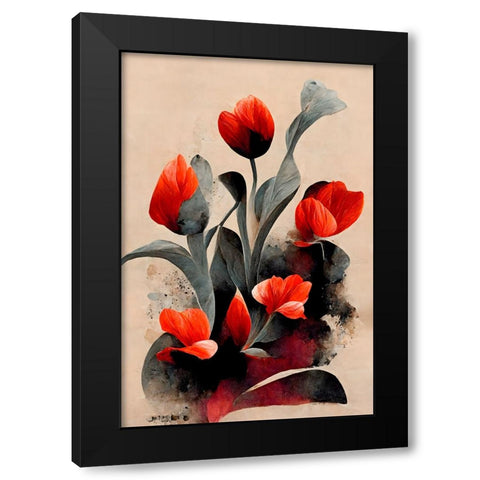 Red Tulips Black Modern Wood Framed Art Print by Treechild