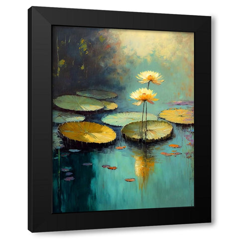 Water Lilies Black Modern Wood Framed Art Print with Double Matting by Treechild