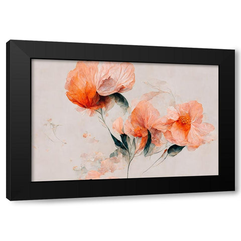 Filigree Coral Flowers Black Modern Wood Framed Art Print with Double Matting by Treechild