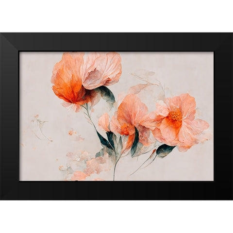 Filigree Coral Flowers Black Modern Wood Framed Art Print by Treechild