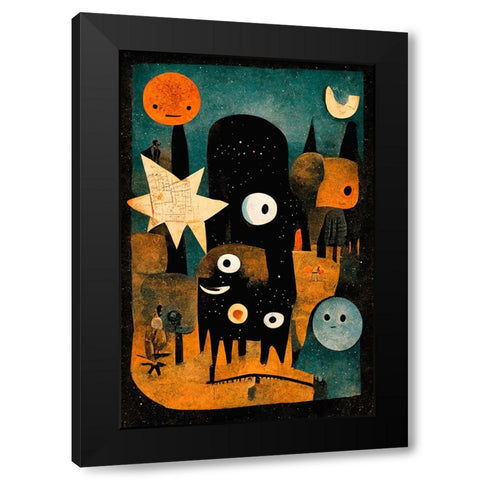 Night Of The Young Monsters Black Modern Wood Framed Art Print by Treechild