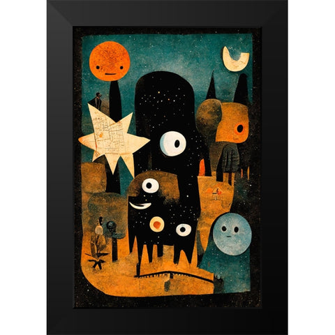Night Of The Young Monsters Black Modern Wood Framed Art Print by Treechild