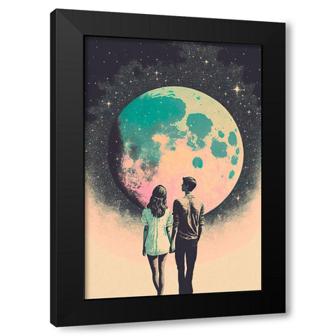 To The Moon And Back Black Modern Wood Framed Art Print by Treechild