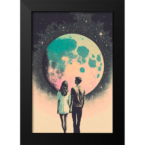To The Moon And Back Black Modern Wood Framed Art Print by Treechild