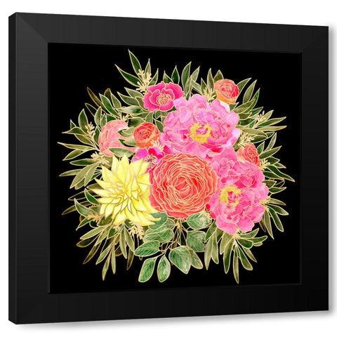 Colorful Nanette bouquet in black Black Modern Wood Framed Art Print with Double Matting by Laiz Blursbyai, Rosana