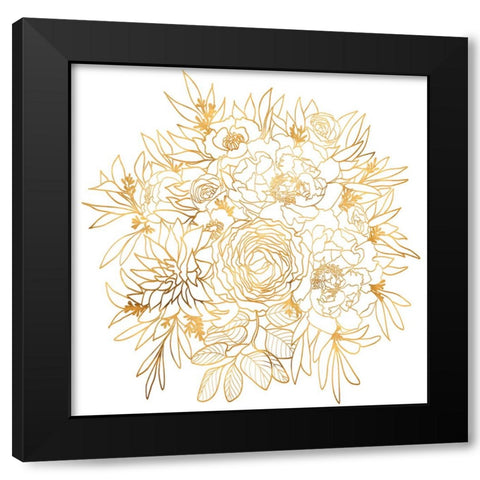 Nanette line art bouquet in gold Black Modern Wood Framed Art Print with Double Matting by Laiz Blursbyai, Rosana