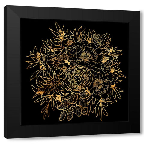 Nanette bouquet in gold and black Black Modern Wood Framed Art Print with Double Matting by Laiz Blursbyai, Rosana
