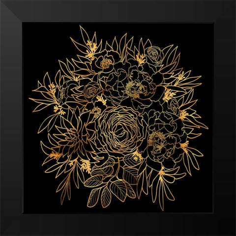 Nanette bouquet in gold and black Black Modern Wood Framed Art Print by Laiz Blursbyai, Rosana