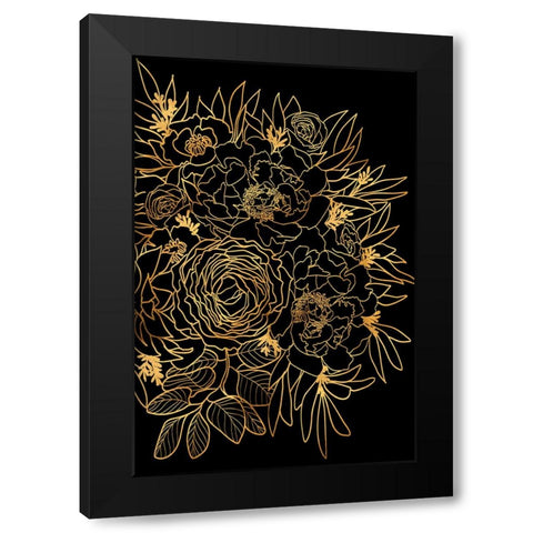 Nanette bouquet in gold and black Black Modern Wood Framed Art Print with Double Matting by Laiz Blursbyai, Rosana