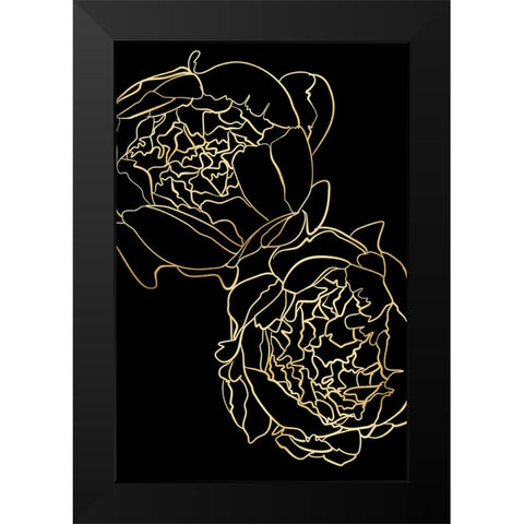 Sallys peonies in gold and black Black Modern Wood Framed Art Print by Laiz Blursbyai, Rosana