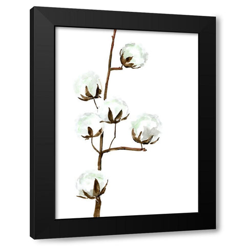 Watercolor cotton branch I Black Modern Wood Framed Art Print with Double Matting by Laiz Blursbyai, Rosana