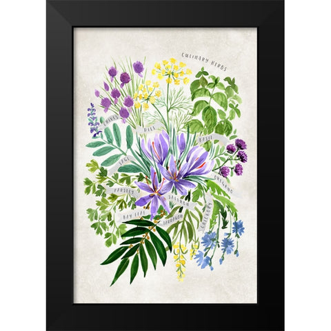 Culinary herbs in vintage gray Black Modern Wood Framed Art Print by Laiz Blursbyai, Rosana