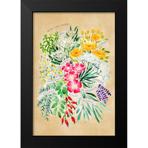 Medicinal herbs in vintage sepia Black Modern Wood Framed Art Print by Laiz Blursbyai, Rosana
