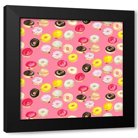 Watercolor donuts pattern in hot pink Black Modern Wood Framed Art Print with Double Matting by Laiz Blursbyai, Rosana