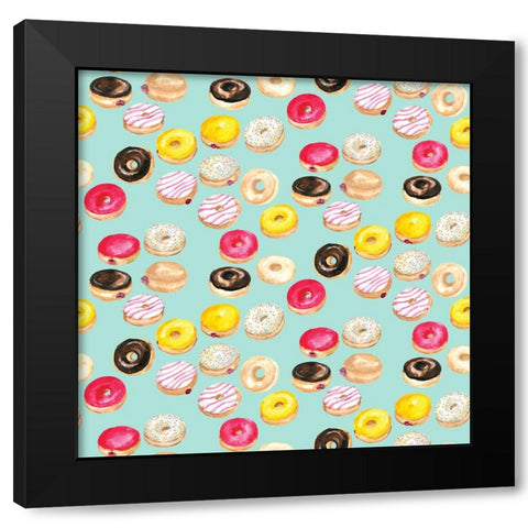 Watercolor donuts pattern in aqua Black Modern Wood Framed Art Print with Double Matting by Laiz Blursbyai, Rosana
