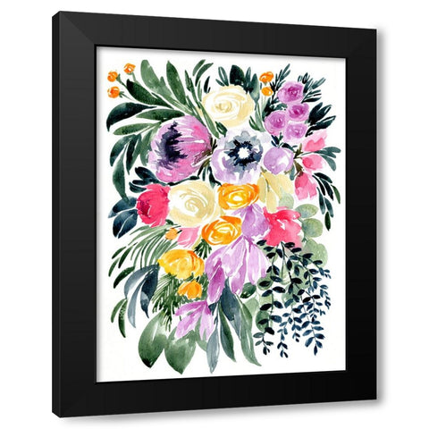 Urja loose floral watercolor bouquet Black Modern Wood Framed Art Print with Double Matting by Laiz Blursbyai, Rosana