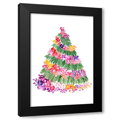 Floral watercolor Christmas tree Black Modern Wood Framed Art Print by Laiz Blursbyai, Rosana