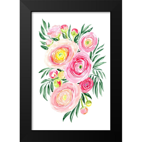 Savanna pink ranunculus bouquet Black Modern Wood Framed Art Print by Laiz Blursbyai, Rosana