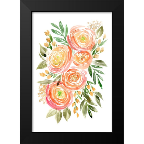 Begonia ranunculus bouquet in coral Black Modern Wood Framed Art Print by Laiz Blursbyai, Rosana