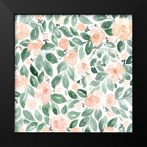 Miriam flowers in coral Black Modern Wood Framed Art Print by Laiz Blursbyai, Rosana