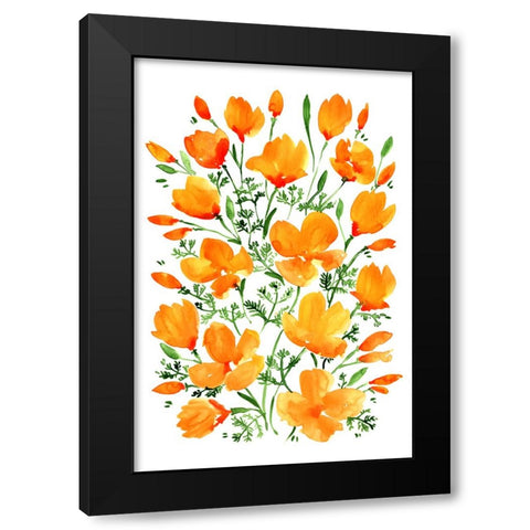 Watercolor California poppies Black Modern Wood Framed Art Print by Laiz Blursbyai, Rosana