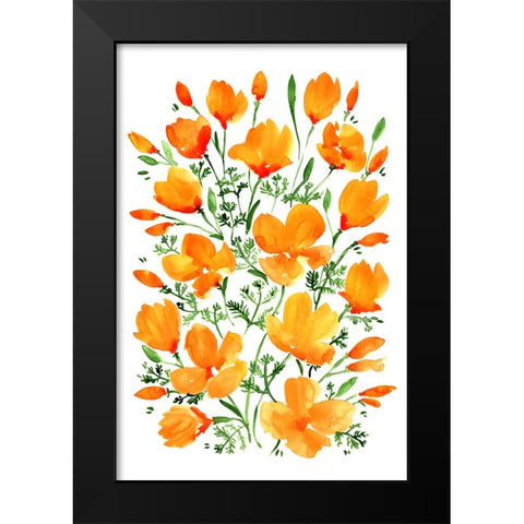 Watercolor California poppies Black Modern Wood Framed Art Print by Laiz Blursbyai, Rosana